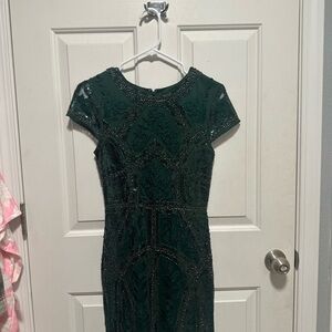 Lulu's Emerald Green Beaded Floral Mini Homecoming Formal Dress NWT